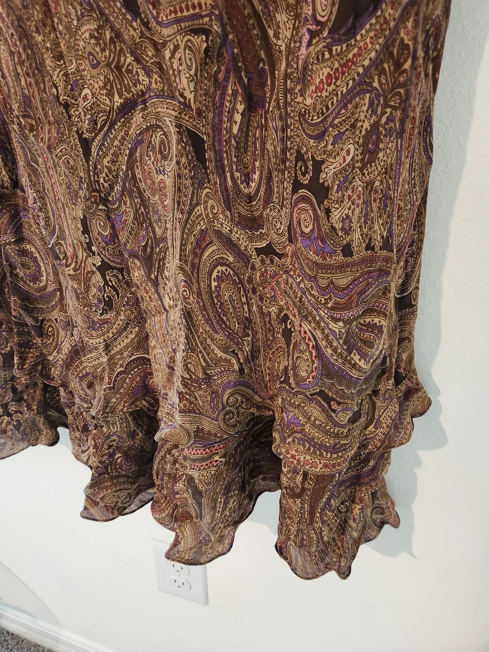Women’s Paisley Ruffle Hem Skirt in Brown and Purple - Picture 2 of 4